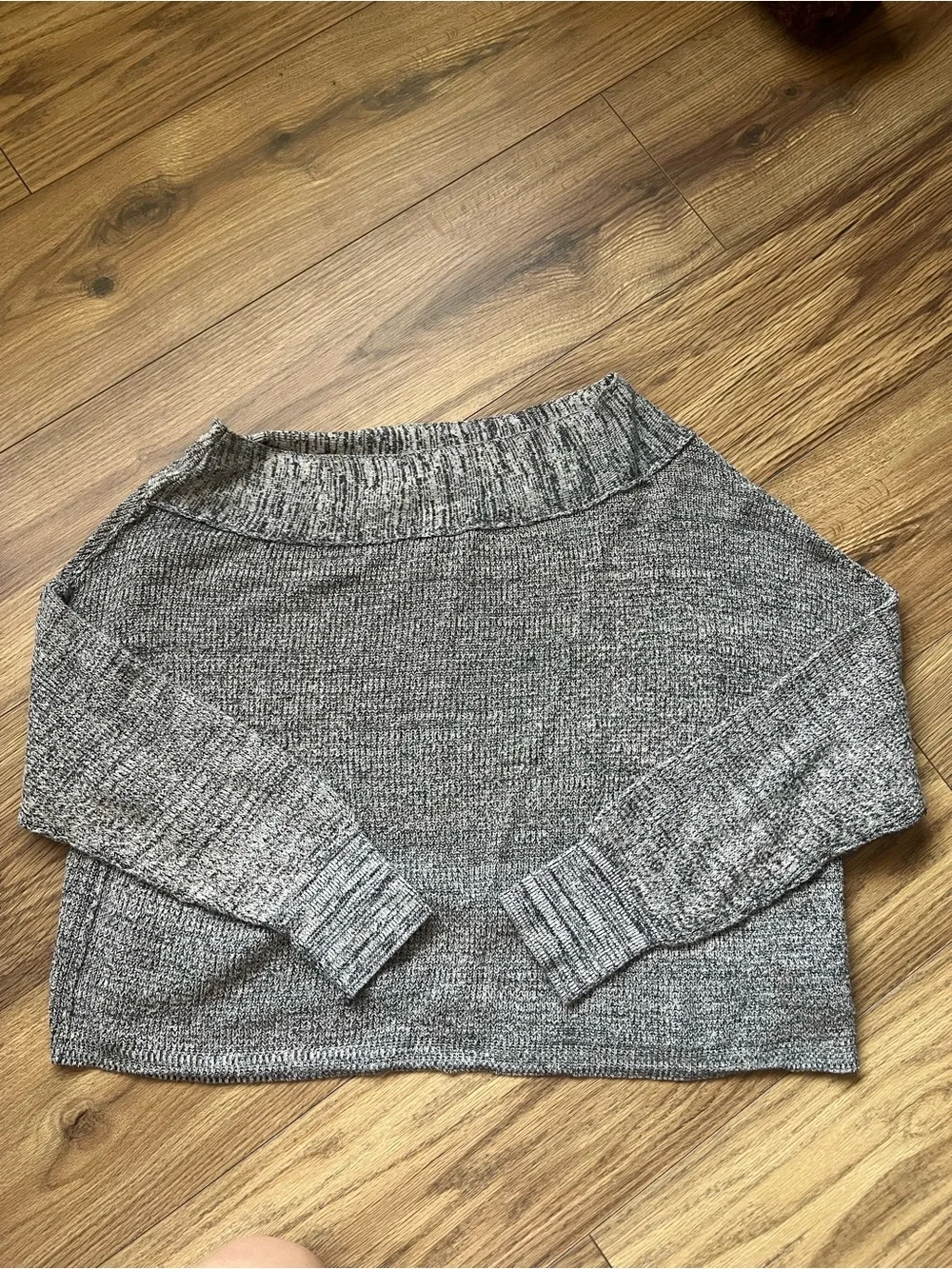 Free People Alana Grey Marled Off The Shoulder Knit Sweater Slouchy Boxy